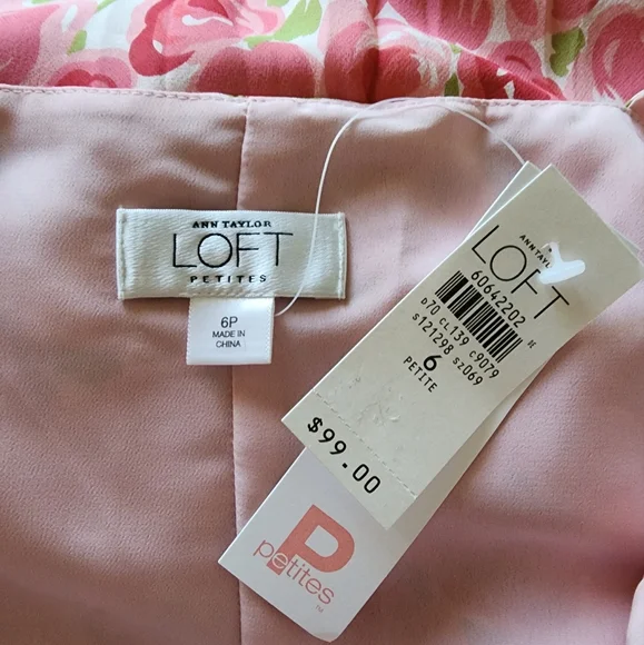 Vintage Vibes NWT Pink Silk Floral Print Loft Dress Size 6P - Picture 4 of 5